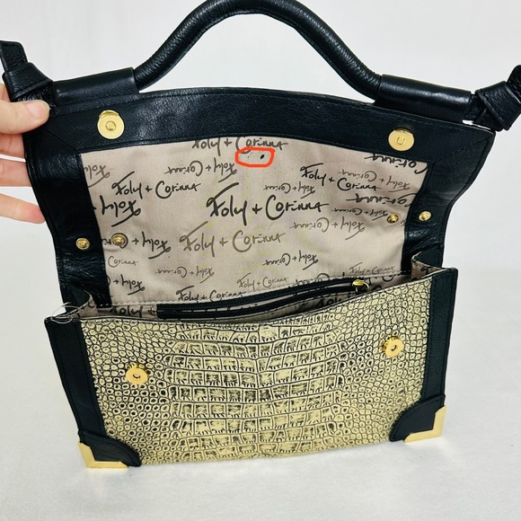 FOLEY & CORINNA Crossbody/Clutch bag Y2K Gold Embossed Croc and Black Purse - Picture 10 of 16